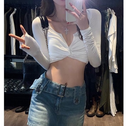 [MURIOKI] Áo Thun Tay Dài Thiết Kế Thắt Nút Độc Đáo Thời Trang Mùa Thu 2022 Cho Nữ