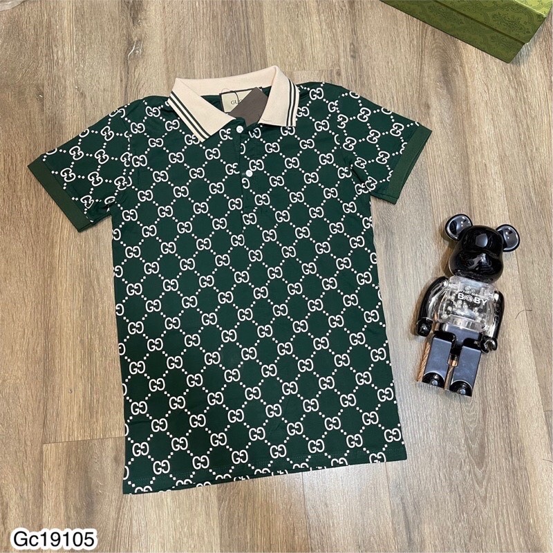 áo thun polo nam nữ cổ bẻ ngắn tay hoạ tiết in kín gu xì cổ đức