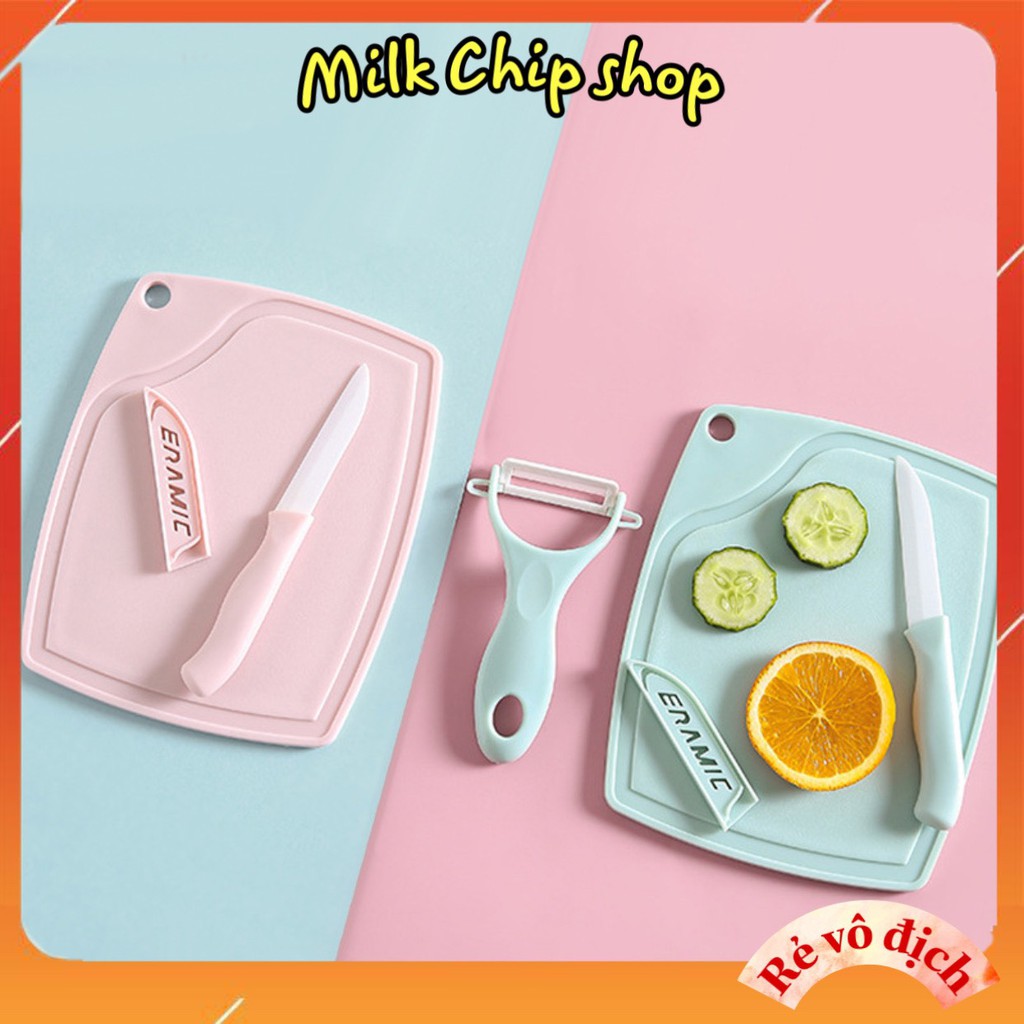 Bộ dao thớt chế biến ăn dặm 3 món tiện dụng, bộ dụng cụ cho bé thực hành làm việc nhà C003