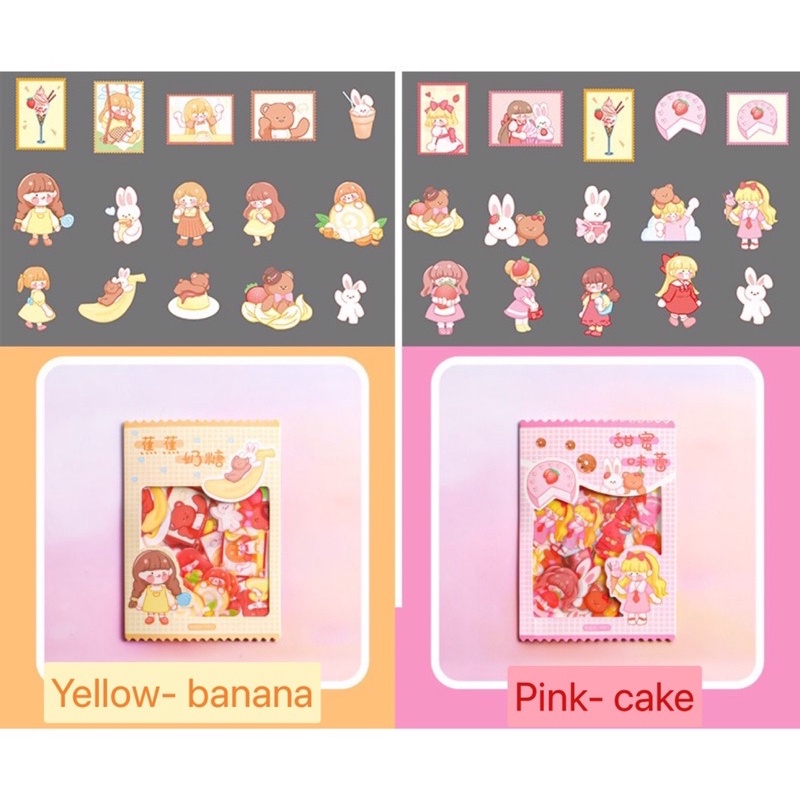 Set 45 miếng dán sticker cute hoạ tiết hoạt hình gấu nâu và thỏ Tiệm Ốc Sột-ST003
