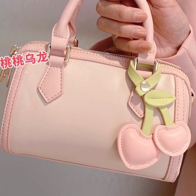Túi Đeo Vai Màu Hồng Họa Tiết Quả Cherry Cao Cấp Thời Trang Dành Cho Nữ