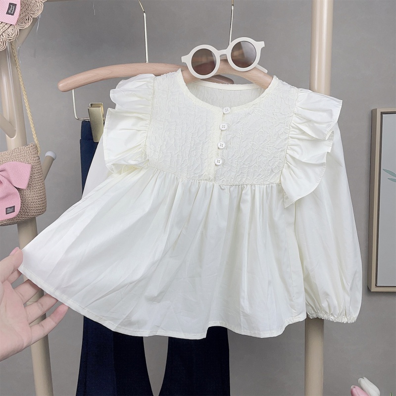 Bộ Áo Sơ Mi Tay Bay + Quần Ống Loe Xẻ Tà Thời Trang Mùa Thu Hàn Quốc Cho Bé Gái