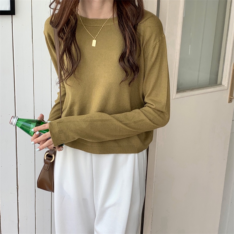 Áo sweater dệt kim tay dài dáng ngắn thời trang cho nữ