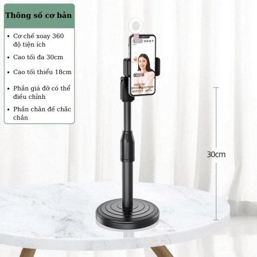 Giá Đỡ Điện Thoại Để Bàn , Giá Kẹp Điện Thoại dùng Livetream Tiktok Học Online - Chân Đế chắc chắn GD010
