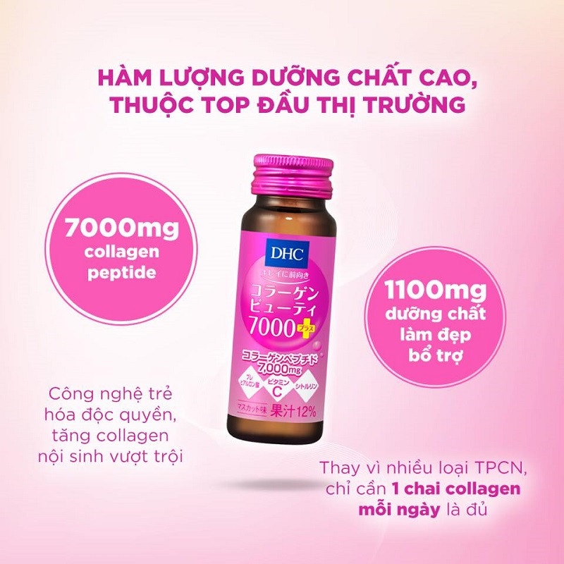 Collagen nước DHC Collagen Beauty 7000 Plus Hộp 10 Lọ 50ml bổ sung Vitamin C giúp da căng mọng  tràn sức sống,trẻ hóa da