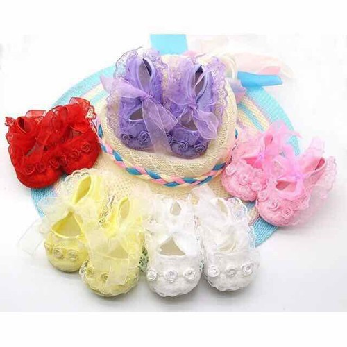 Giày dép tập đi cho bé gái ren hoa hồng cho bé từ 12cm cho bé từ 4-12 tháng