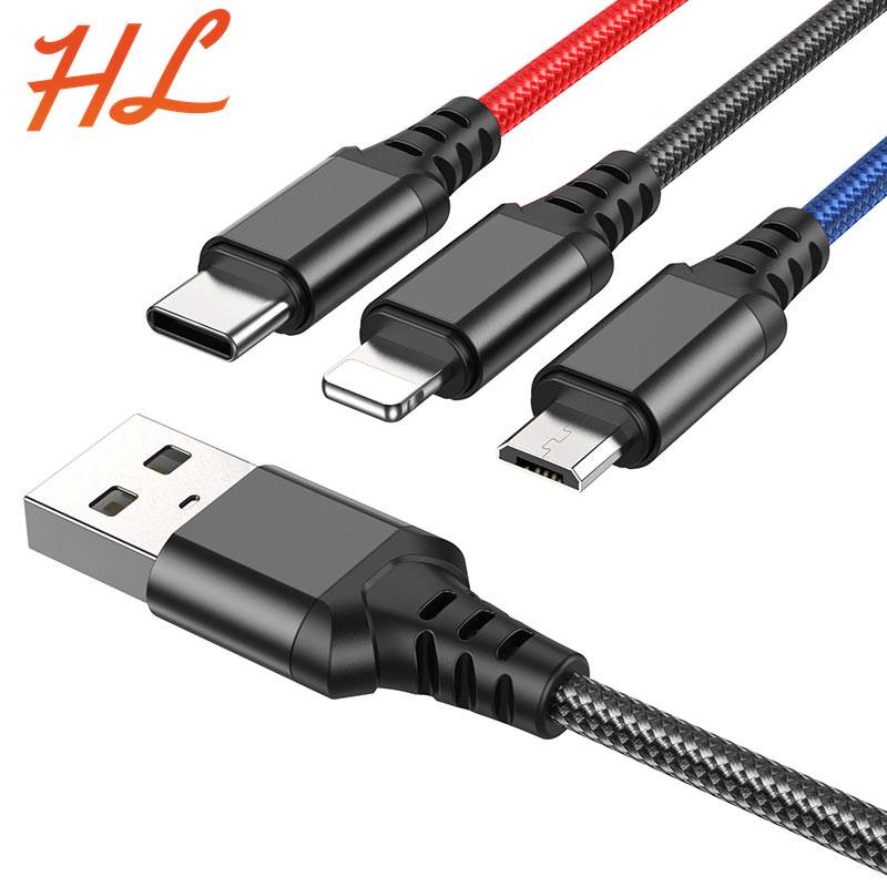 Cáp Sạc 3 Đầu Hoco X76 (Dây Dù, Dài 1M) - BH 6T - Hưng Long PC