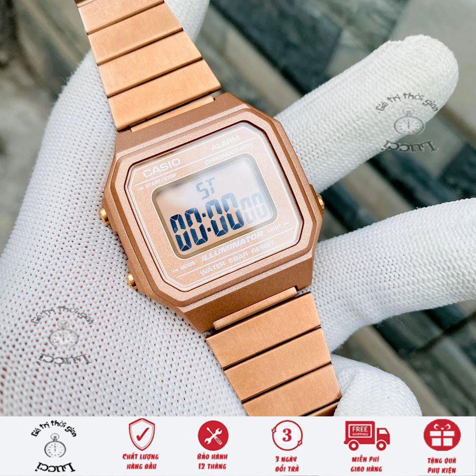 Đồng hồ đeo tay điện tử Nam Nữ B650 kiểu dáng thời trang ,mặt vuông, dây thép không gỉ chống nước tốt