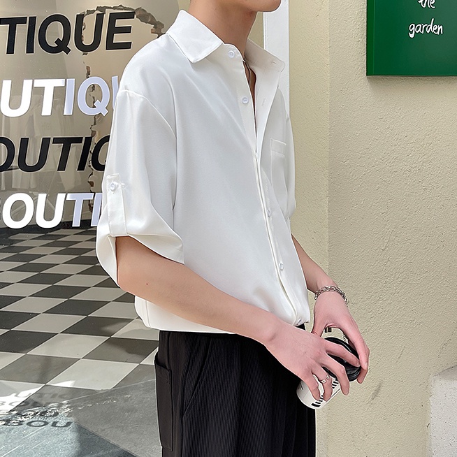 Áo Sơ Mi Mỏng Tay Ngắn Màu Trơn Thời Trang Mùa Hè Cho Nam