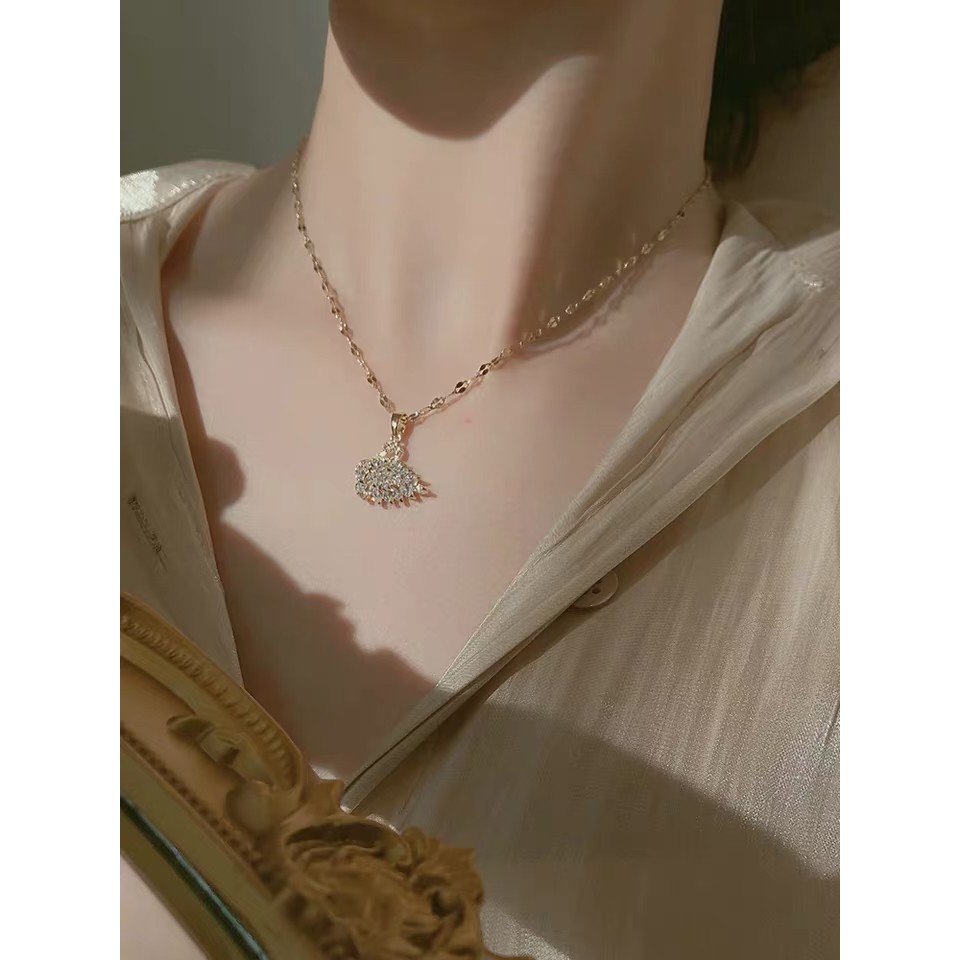 Dây chuyền mặt thiên nga đính đá zircon lấp lánh dáng ngắn phong cách Hàn Quốc sang trọng cho nữ