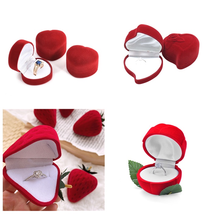 Hộp Đựng Nhẫn Hình Trái Tim / Hoa Hồng / Dâu Tây Màu Đỏ Dùng Làm Quà Tặng Valentine