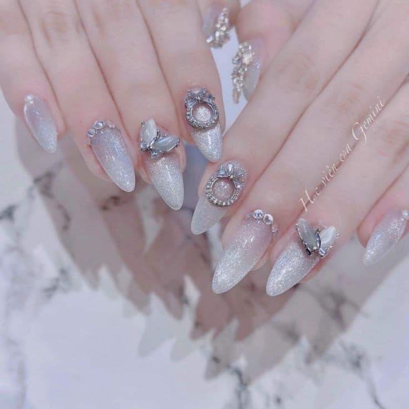 Charm cao cấp trang trí móng màu bạc,charm nơ màu bạc