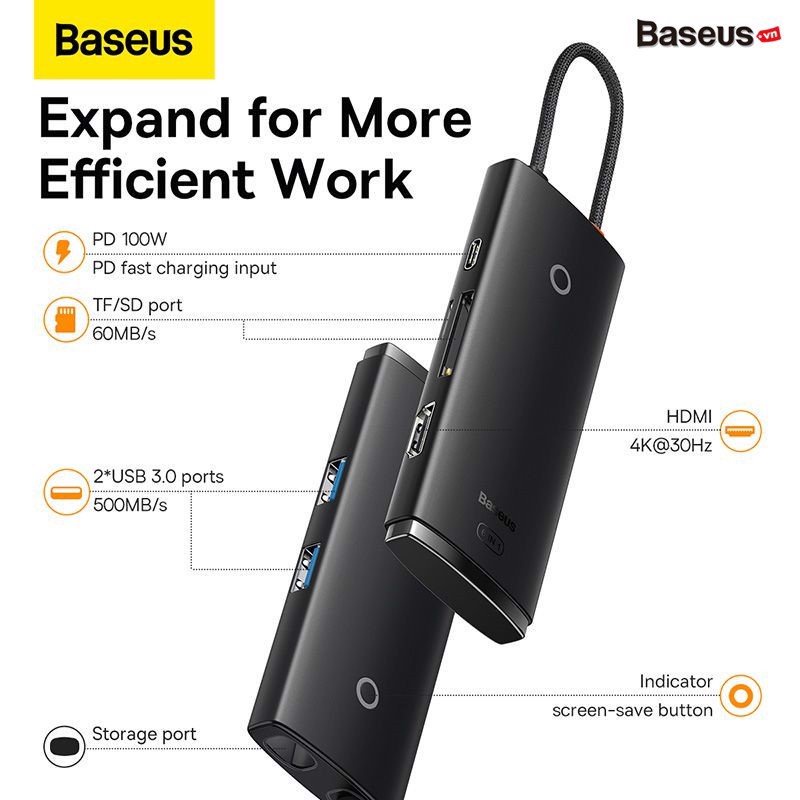 Hub Mở Rộng Kết Nối Baseus Lite Series HUB Docking Station