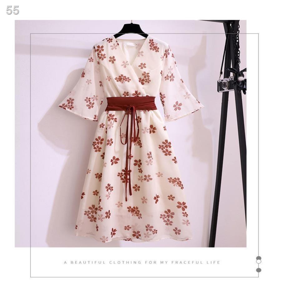 Đầm hoa voan nữ hè 2021 phiên bản mới Hanfu cải tiến màu đỏ ròng Kiểu kimono phổ biến váy