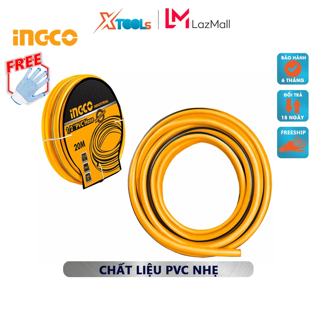 Ống nước PVC INGCO HPH2001 | ống nhựa pvc 20Mx1/2inch, Mức bùng nổ 300 psi, Mức thử nghiệm lực kéo 880N dễ lắp đặt, nhẹ,