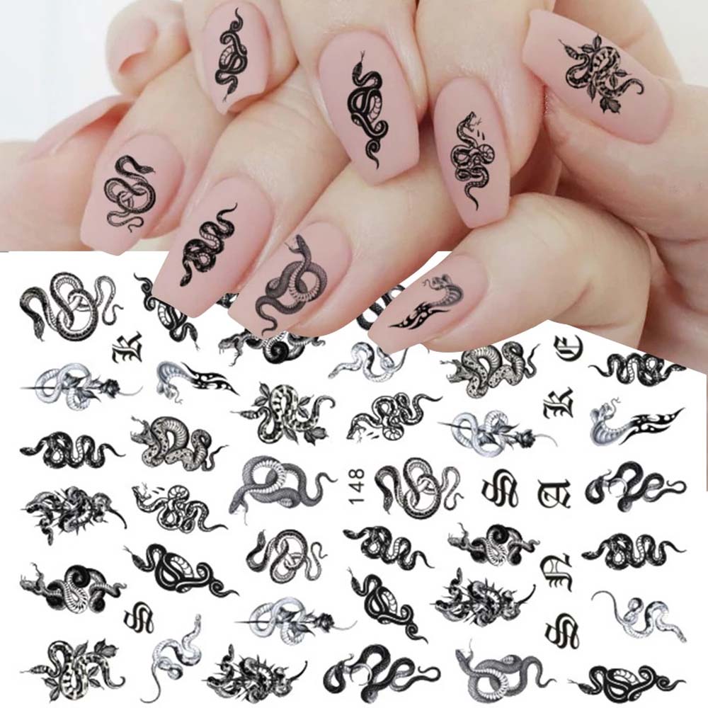 [Hàng mới về] Hình xăm dán móng tay 3D hình rắn phong cách gothic