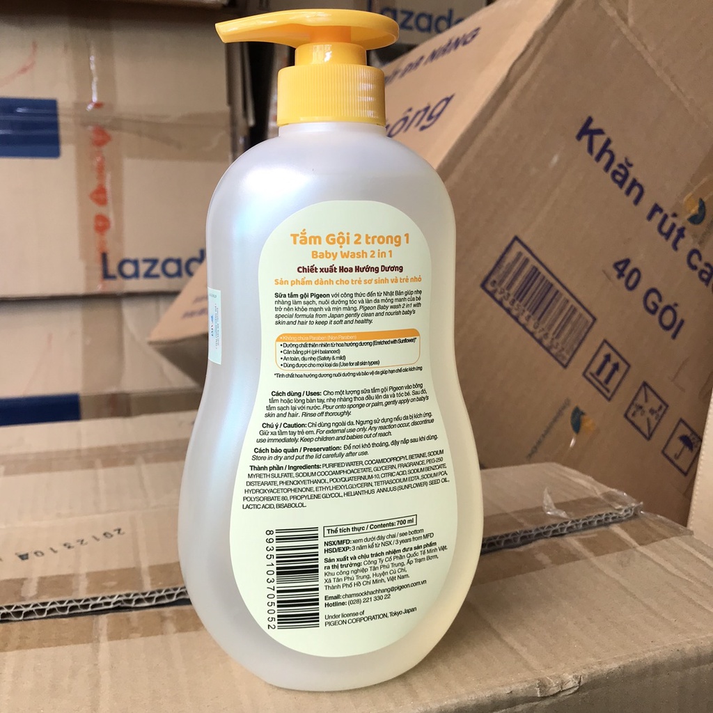 Tắm Gội Pigeon, Sữa tắm, Dầu gội dịu nhẹ cho bé 2in1 không cay mắt (MẪU MỚI) 700ml- Sữa tắm gội an toàn cho da nhạy cảm