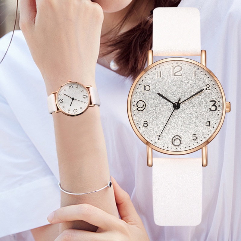 Đồng hồ đôi Mặt Tròn Dây Da PU Đơn Giản Phong Cách Hàn Quốc Cho Nữ