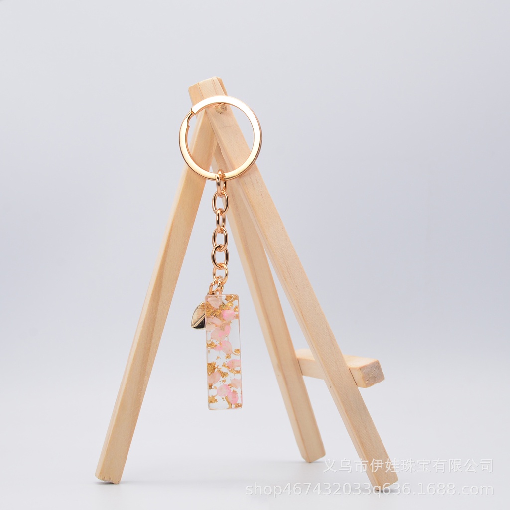 Mới Móc Khóa Nhựa epoxy Họa Tiết Chữ Cái Tiếng Anh Màu Hồng Ánh Vàng