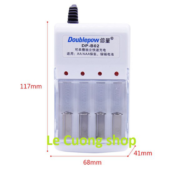 Combo Bộ Sạc Pin Doublepow DP-B02 Tặng Kèm 4 pin sạc AA 1200mAh dùng cho Micro Karaoke, Máy ảnh ..