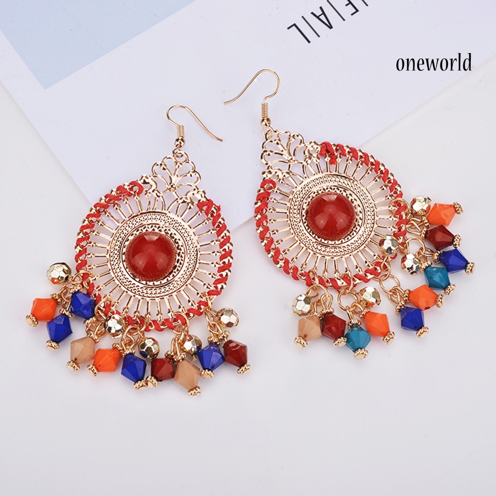 Bông Tai Tròn Phối Tua Rua Thời Trang Retro Cho Nữ