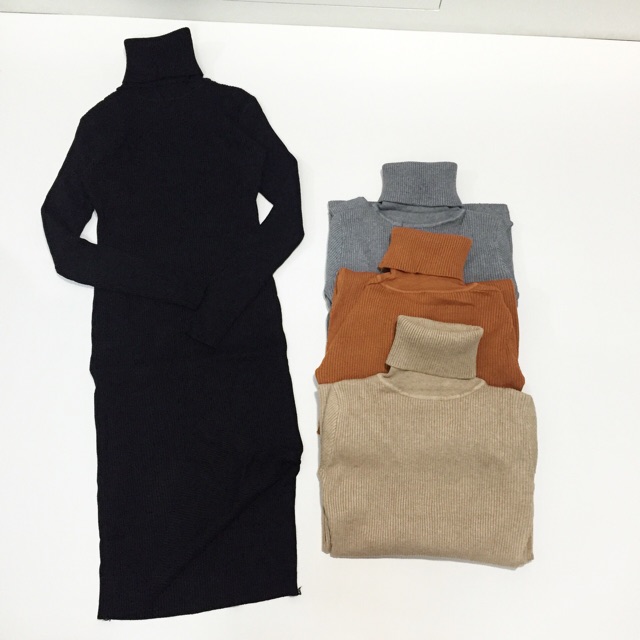 ĐẦM LEN CỔ CAO xẻ tà 1 bên