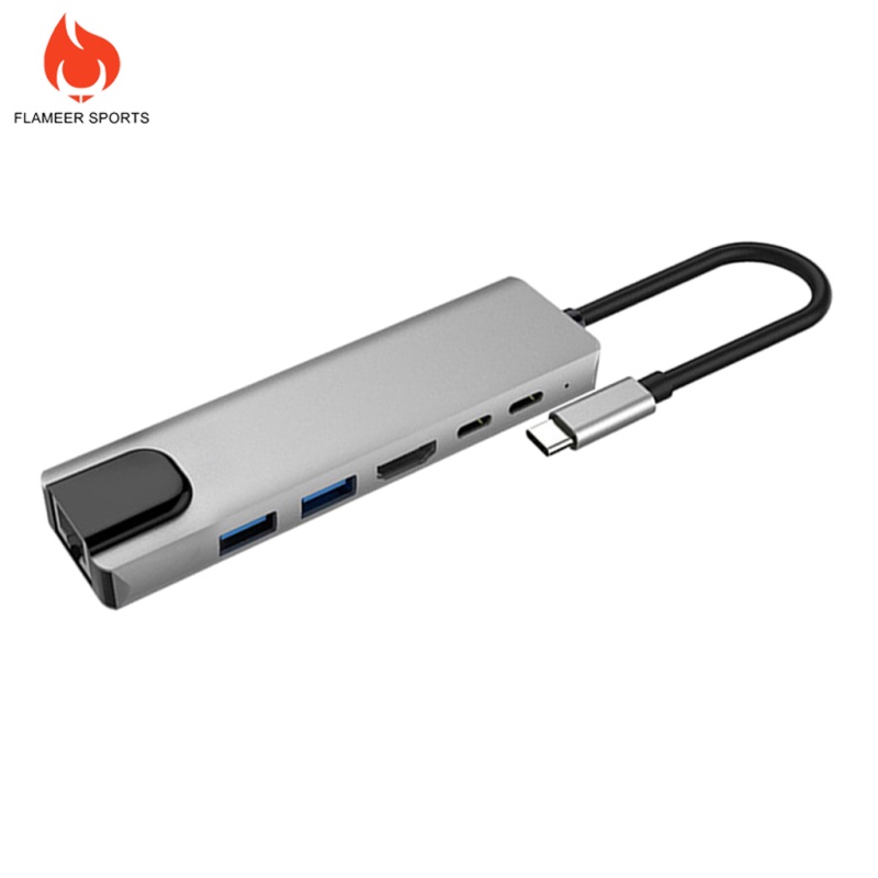 Flameer Sports  6 in 1 USB C Hub USB Type C 3.1 Adapter Dock w/ 4K HDMI PD Charge  2x USB3.0