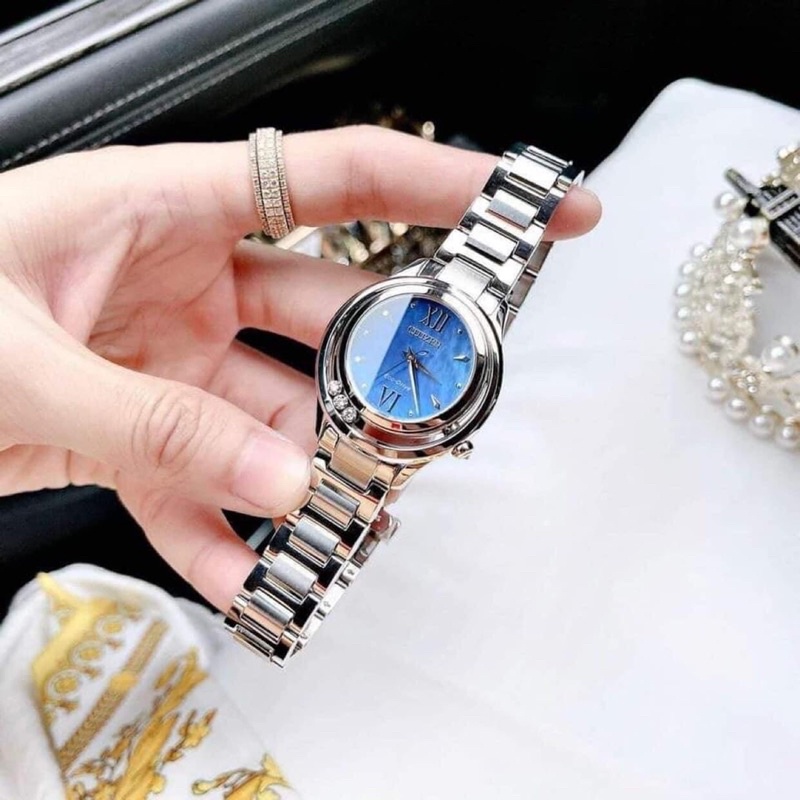 Đồng hồ nữ Citizen  EM Eco drive Sunrise blue Dial - Mặt trời mọc màu xanh lam!!☀️☀️