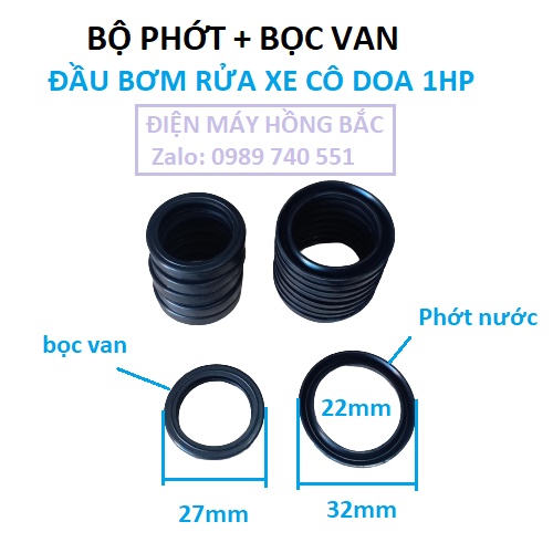 Bộ 9 phớt nước và 6 lót van một chiều  d22 của đầu bơm rửa xe cô doa 1 HP - đầu bơm chạy động cơ 1.1-1.5kw