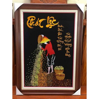 tranh thêu sẵn chưa khung (tranh thêu cô gái đổ thóc vàng)
