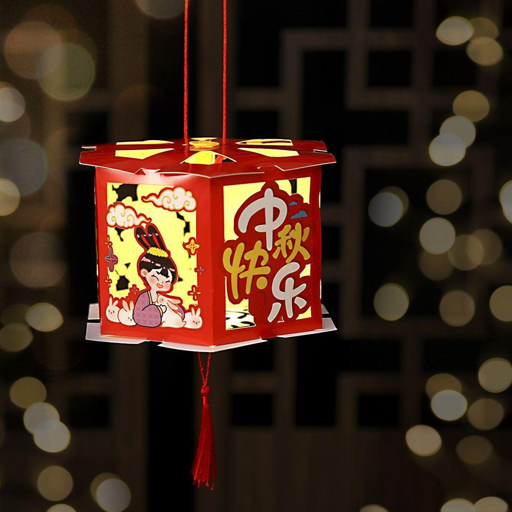 JARRED Lồng Đèn Giấy Phong Cách Retro Truyền Thống Trung Thu Hình Thỏ Mặt Trăng Làm Quà Tặng Lễ Hội