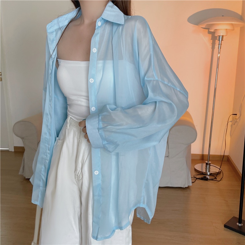 Porozi Áo Sơ Mi chiffon Mỏng Chống Nắng Phong Cách Hàn Quốc Có 8 Màu Lựa Chọn