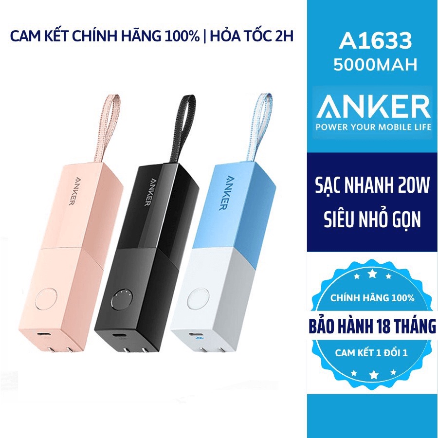 Sạc Anker Kiêm Pin dự phòng 5000mAh Prism Fusion Type C sạc nhanh 20W Thỏi Son - A1633
