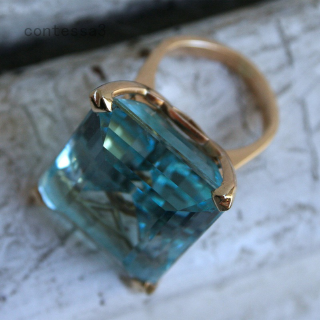 contessa3 Nhẫn Vàng 14k Đính Đá Xanh Biển Phong Cách Vintage