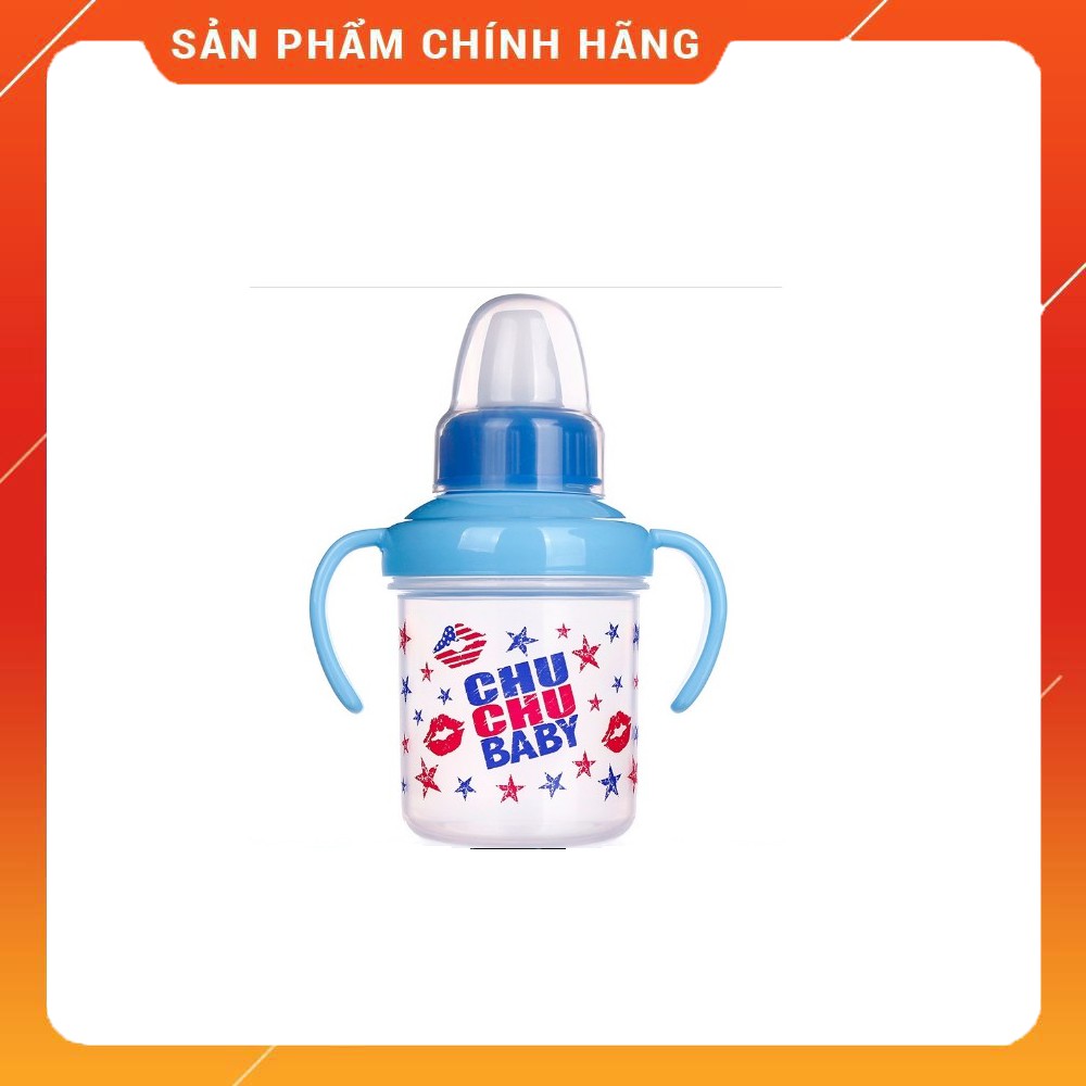 Cốc tập uống nước có núm Chuchu 200ml bé trai chất liệu silicon mềm mại, không mùi, nhẹ nhàng và êm dịu với nướu, răng.