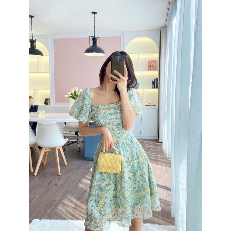 ĐẦM HOA THIẾT KẾ DÁNG XOÈ CỔ VUÔNG BIGSIZE 55-90kg ( Bèo Béo Bigsize)