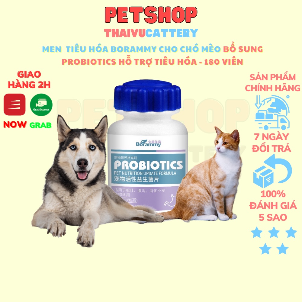 Men tiêu hoá Borammy cho chó mèo bổ sung Probiotics hỗ trợ tiêu hóa - 180 Viên