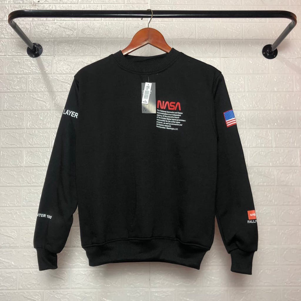 NASA Áo hoodie Cổ Thuyền Phẳng Cơ Bản Màu Trắng Cho Nam Nữ