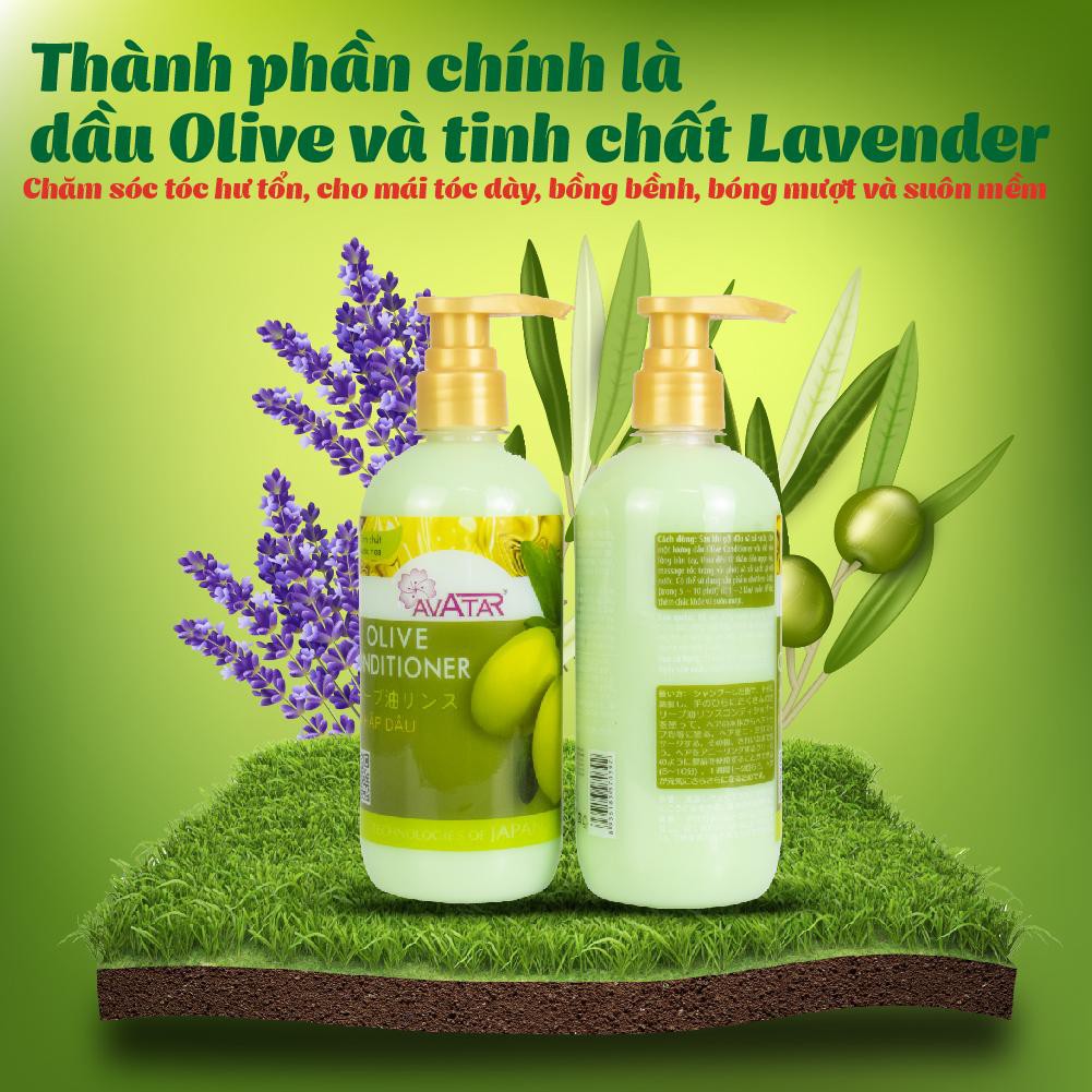 Dầu xả Olive AVATAR nuôi dưỡng tóc chắc khỏe chống gãy rụng tóc dài suôn mềm mượt 500ml