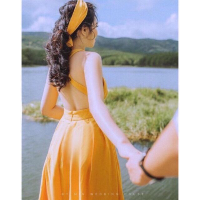 Đầm Maxi Dài Hở Lưng Đan Chéo Sang Chảnh/ Không turban