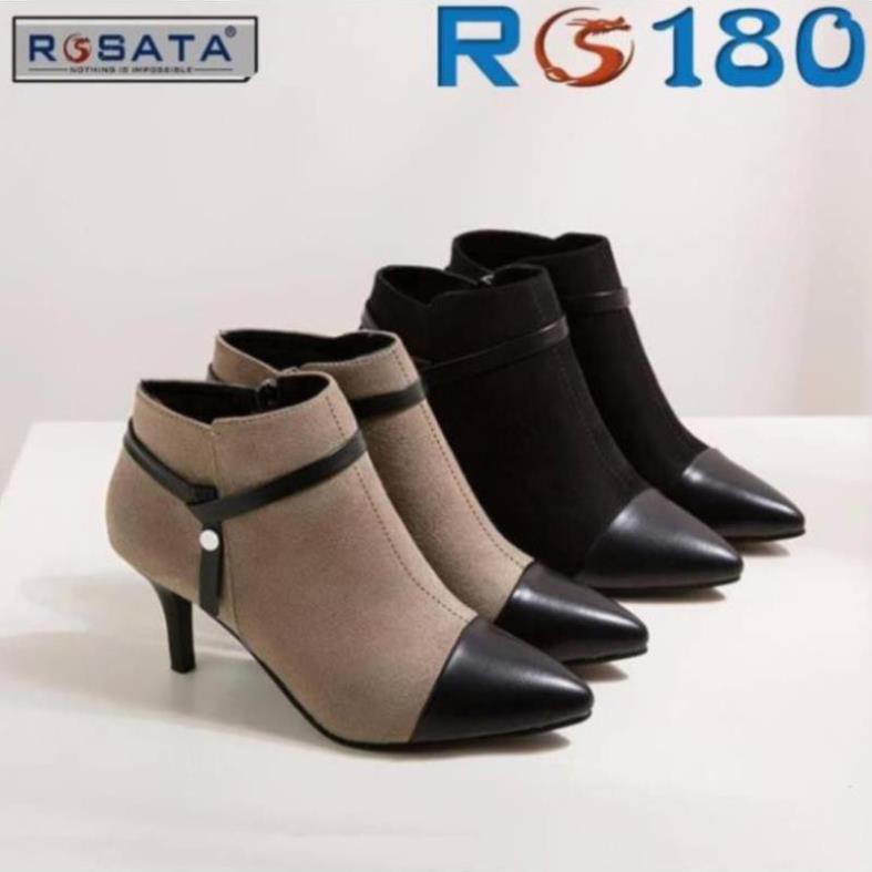 [Sale 3/3]Giày boot nữ cổ thấp 7cm da lộn hai màu đen xám hàng hiệu rosata ro180 P09 ^ .