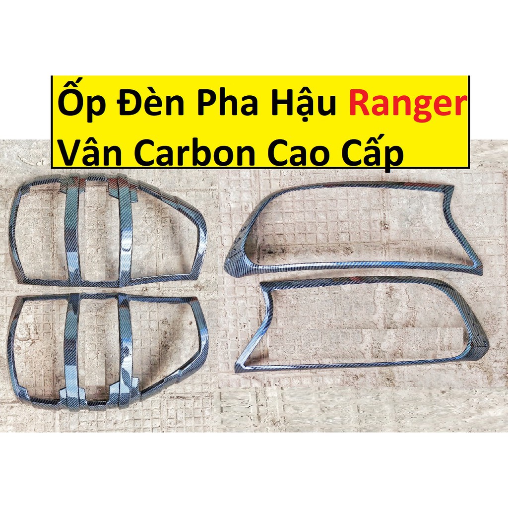 Bộ Ốp Đèn Pha Hậu Ford Ranger 2022-2016 Vân Carbon Cao Cấp