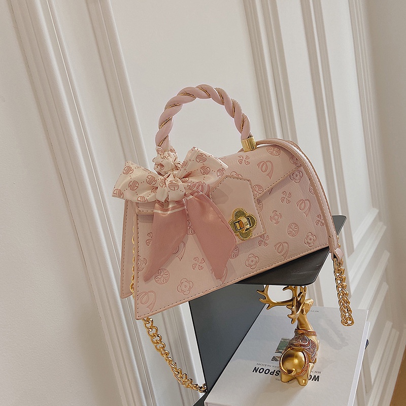 Faya - Túi quai xách đi tiệc dáng thang họa tiết phối khăn lụa sang trọng T1126