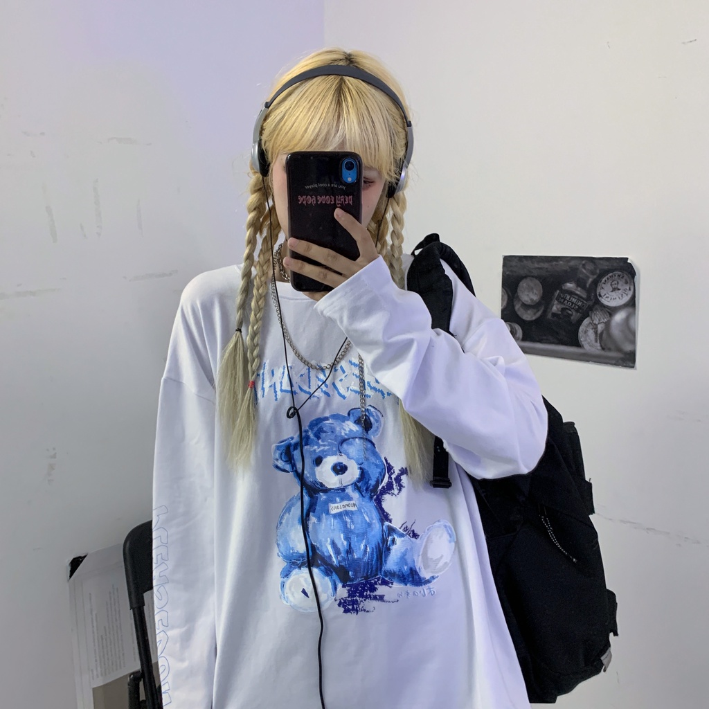 [SẴN]- Áo thun tay dài in hình gấu Unisex phong cách Ulzzang (ZT09)