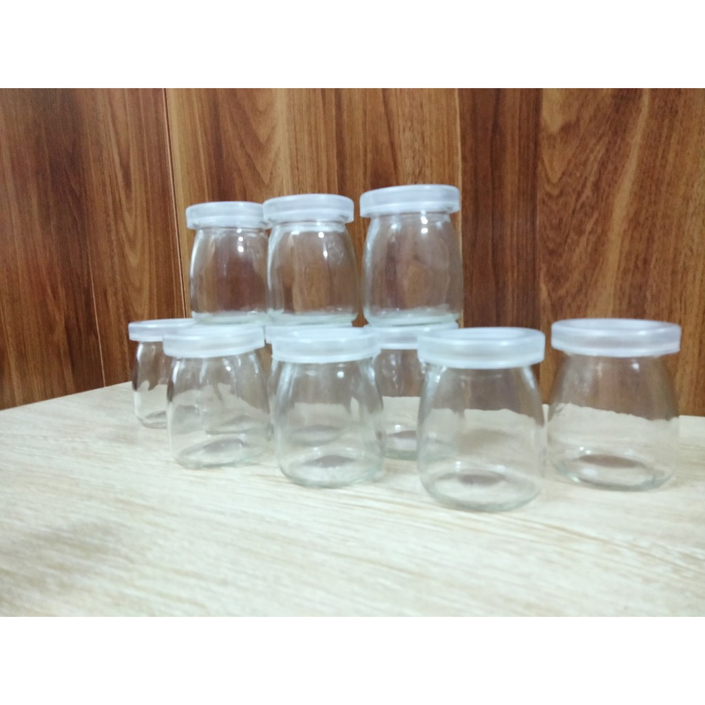 Hũ thủy tinh làm sữa chua 100ml, 200ml có kèm nắp nhựa [ HÀNG LOẠI 1]