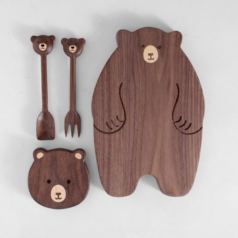 Khay Gỗ Óc Chó Óc Chó / Đĩa / Muỗng / Nĩa Hình Gấu Dễ Thương Sáng Tạo Trang Trí Nhà Cửa