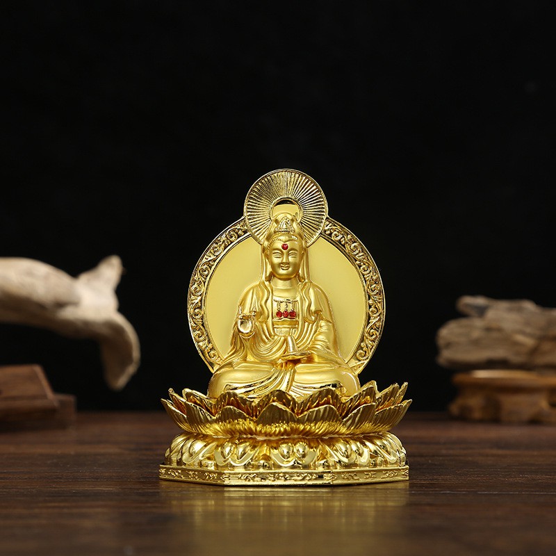 Tượng Phật bà Quan Âm ngồi đài sen để xe ô tô (vàng)