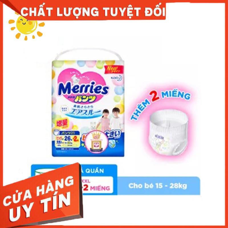 (HOÀN XU)Tã Quần Merries Nội Địa Nhật Size XXL26 +2 Miếng (Dành Cho Bé Từ 15-28kg)