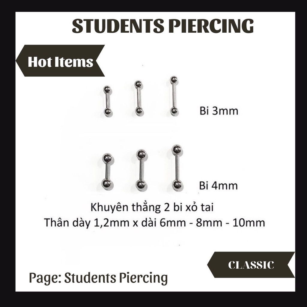 [NOW SHIP] KHUYÊN TRÒN 2 BI XỎ CƠ BẢN - KHUYÊN THÉP 316L KHÔNG HAN GỈ