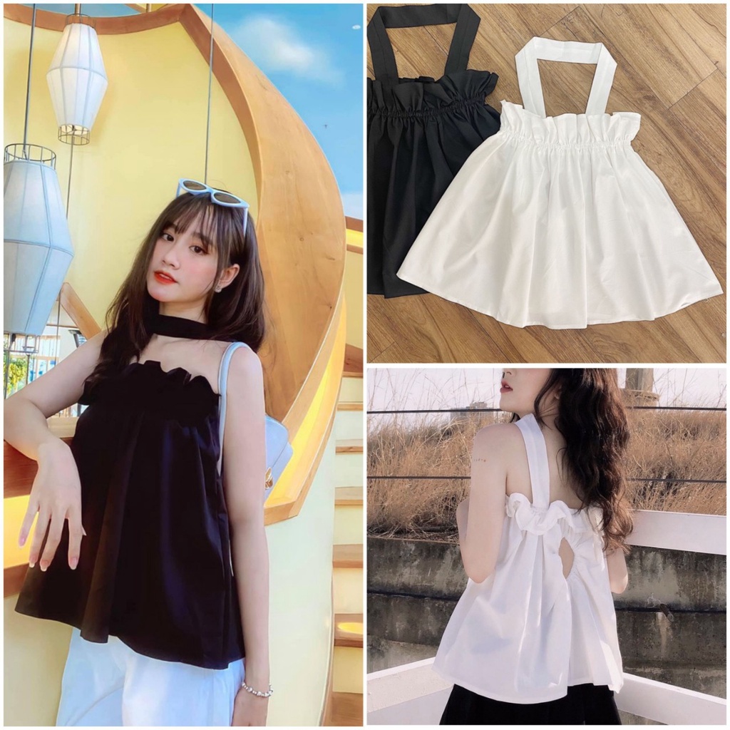 áo ống nữ kiểu AlVA TOP hở lưng khoen tròn, áo quây bánh bèo dáng babydoll 2 màu